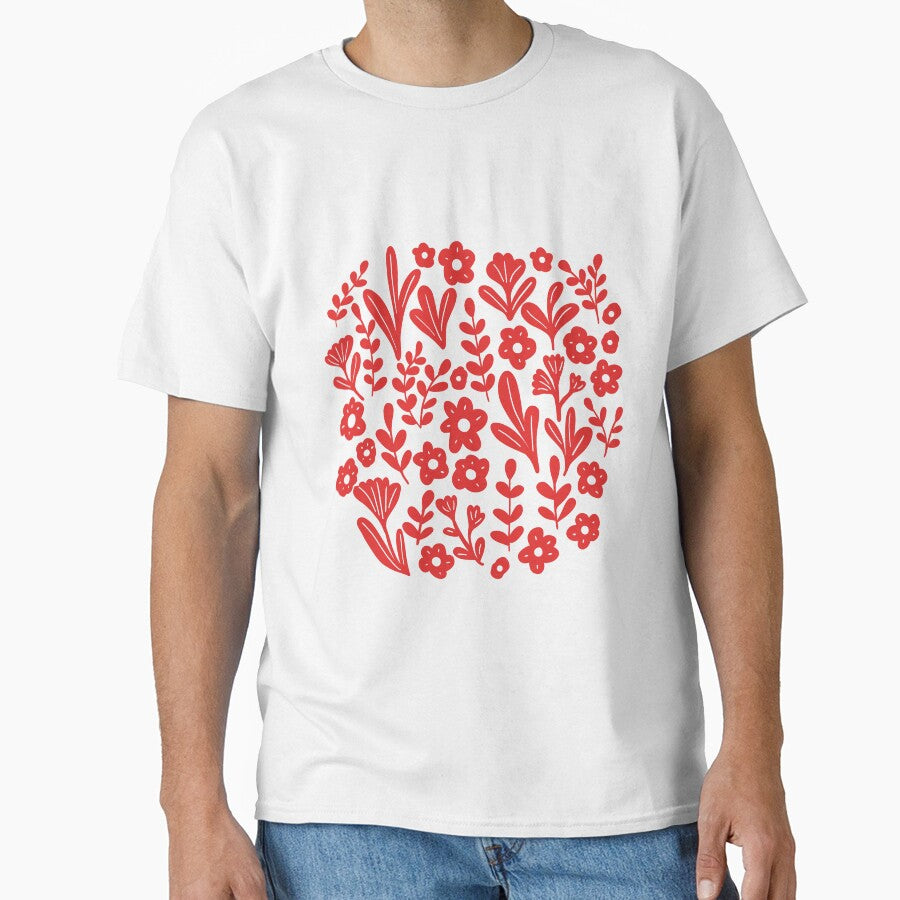 Folk ditsy flower pattern in red and pink by Illustrated by Nat