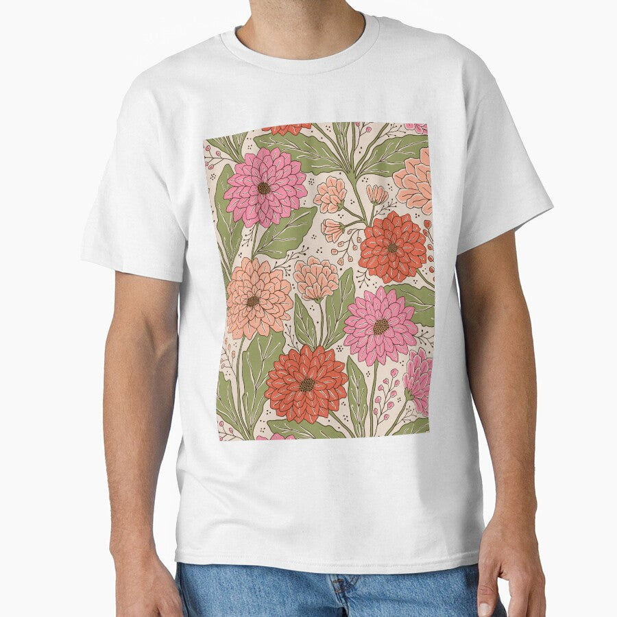 Dahlia garden in cream and pink by Illustrated by Nat