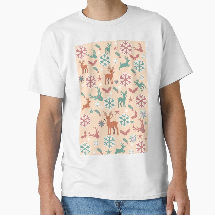 Cute Reindeer Christmas Pattern | Modern Pastel Holiday Snowflake Design by HopeAndHustle