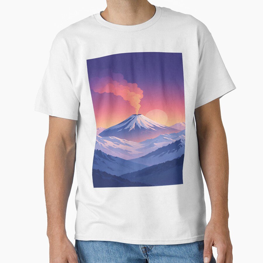 Alpine Volcano Snowy Mountain Landscape – Minimalist Surreal Travel Art by Globalcitytees