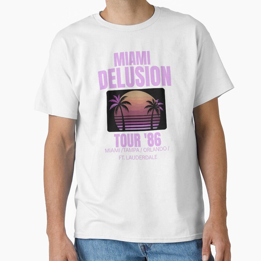 Miami Delusion Tour ’86 – Retro Sunset City Tee by Zietvane