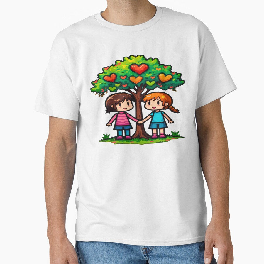 Pixel Love Friendship Under a Heart Tree with Bright Colors and Whimsical Style by KreaDesignOne