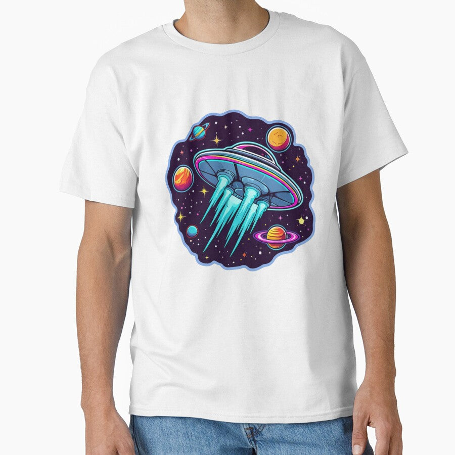 Colorful UFO Spaceship in Vibrant Outer Space by PrintBreeze