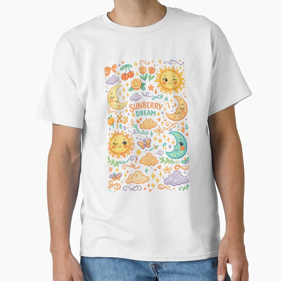 Sunberry Dream Cute Celestial Sun Moon and Stars Illustration by inkoutninja