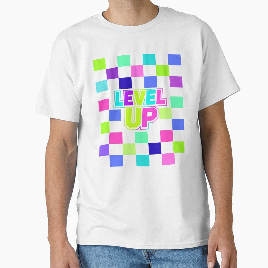 LEVEL UP – Retro Neon Checkerboard by Aimetoi