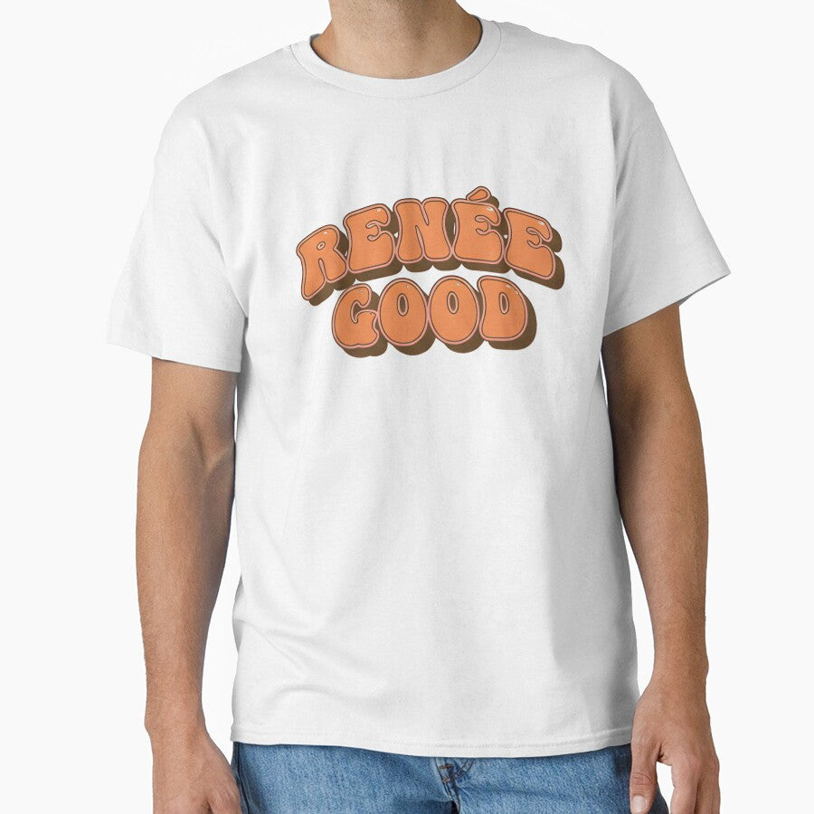 RENÉE GOOD Retro 70s Typography T-Shirt – Vintage Sunset Color Graphic Tee, Bold Rounded Lettering, Uplifting Aesthetic Shirt by ZyxDes