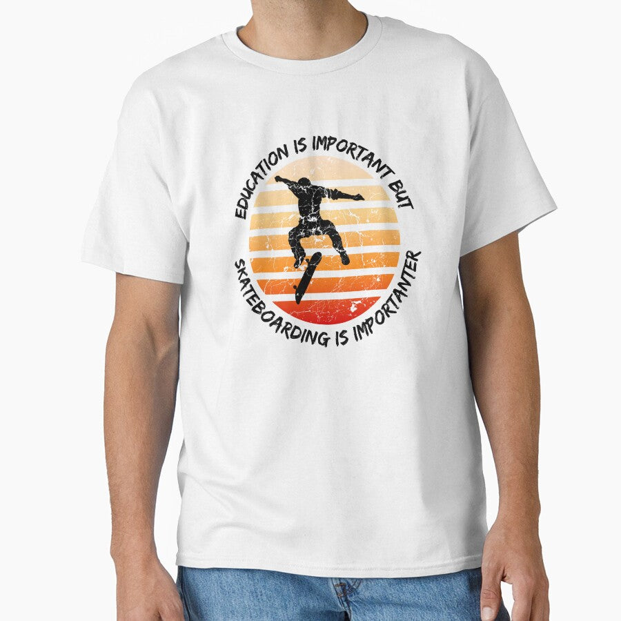 Education Is Important But Skateboarding Is Importanter Grunge Retro Sunset Skateboard Stunt In Blue by LuckyKermit