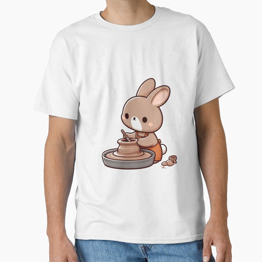 Brown Bunny Sculptor Cartoon – Adorable Animal Pottery Artist by Confuzz1ed
