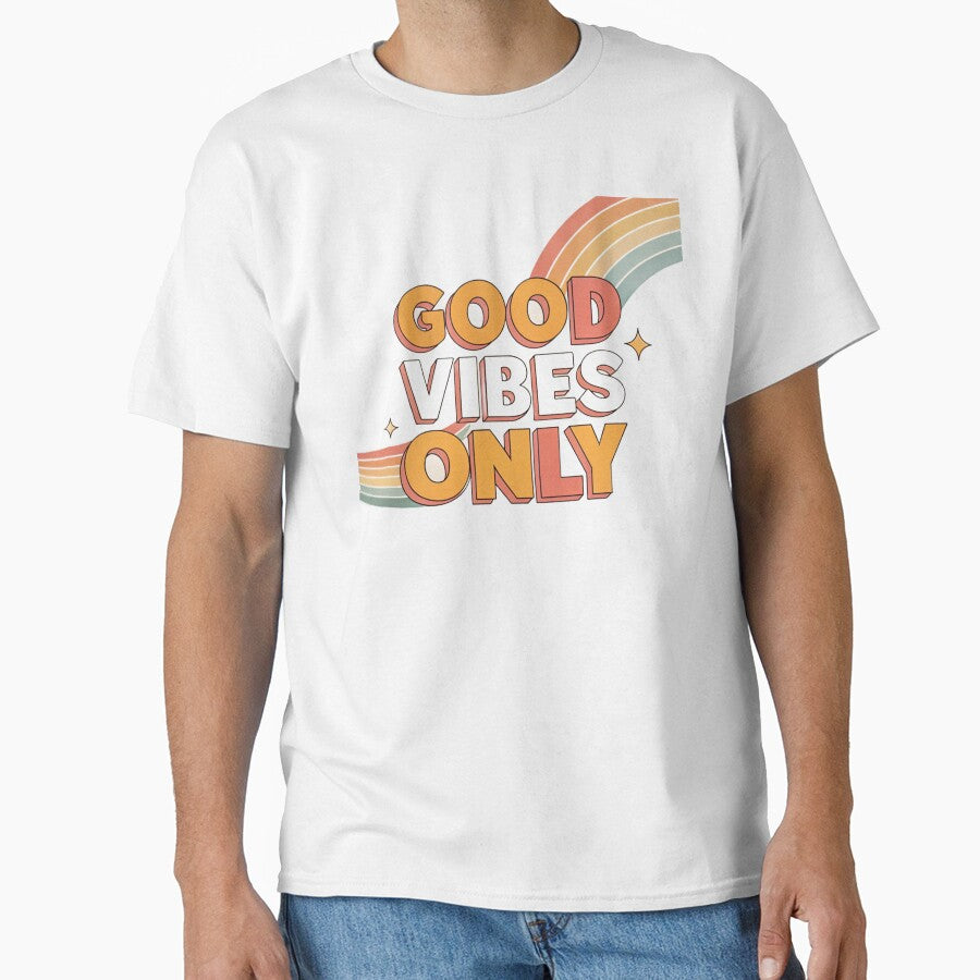 Good Vibes Only Retro Design — 70s Vintage Typography with Sunset Rainbow Aesthetic by Erik Visnievskij