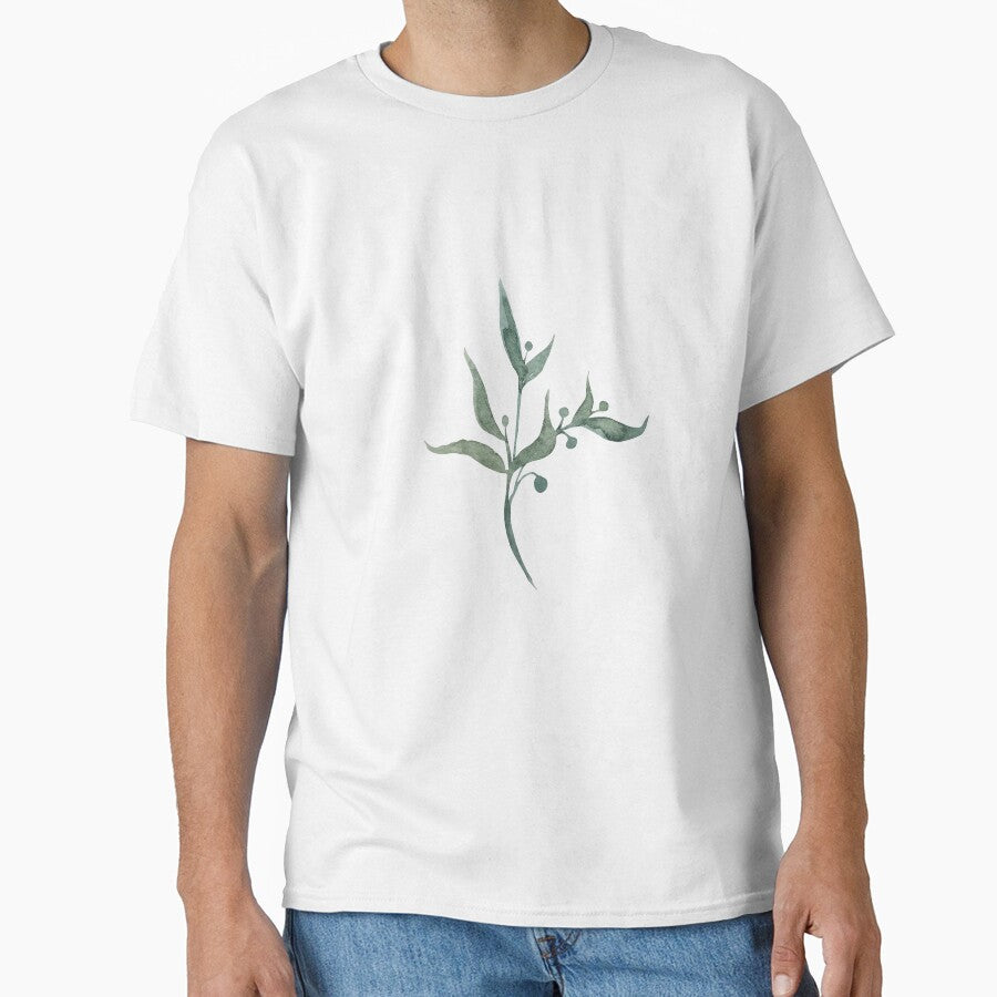 Print of green tiny twigs branch watercolor green leaves by Createssy