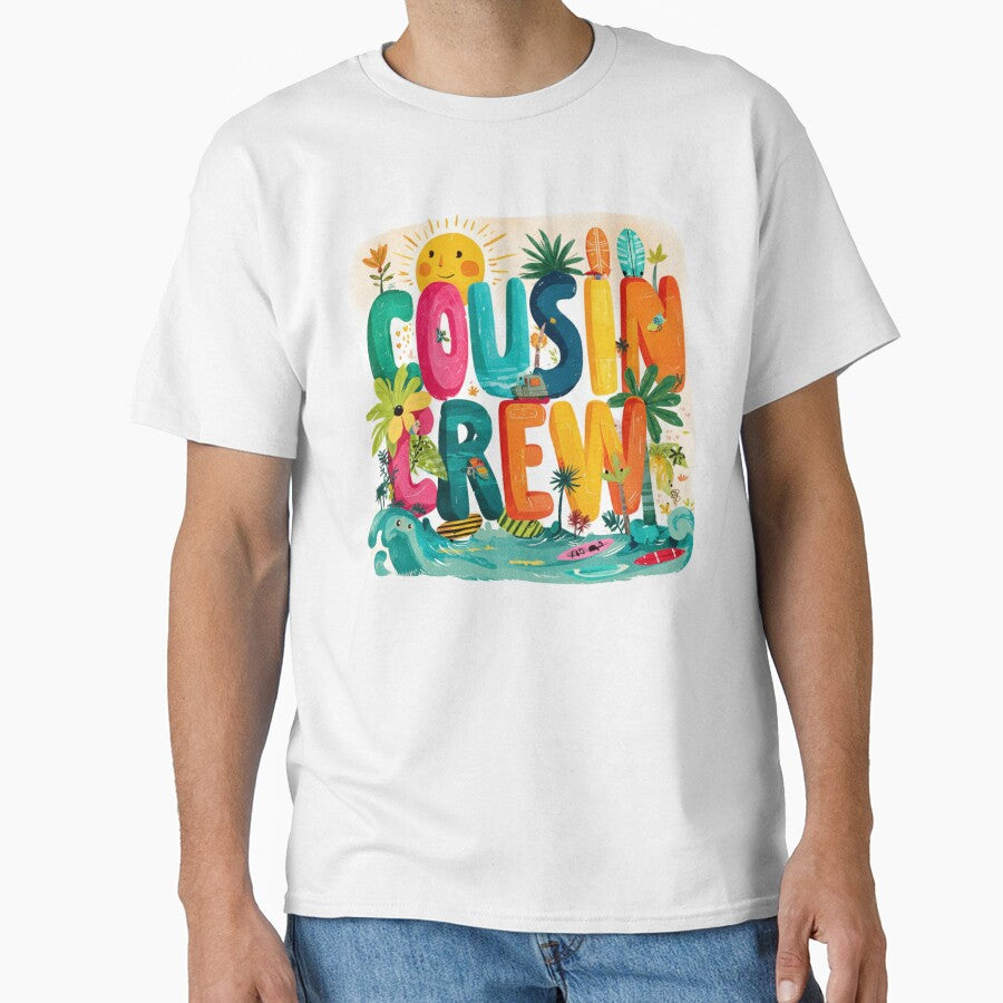 Cousin Crew Beach T-Shirt – Tropical Palms, Waves & Sunshine Family Matching Tee by Happy'CLICK'