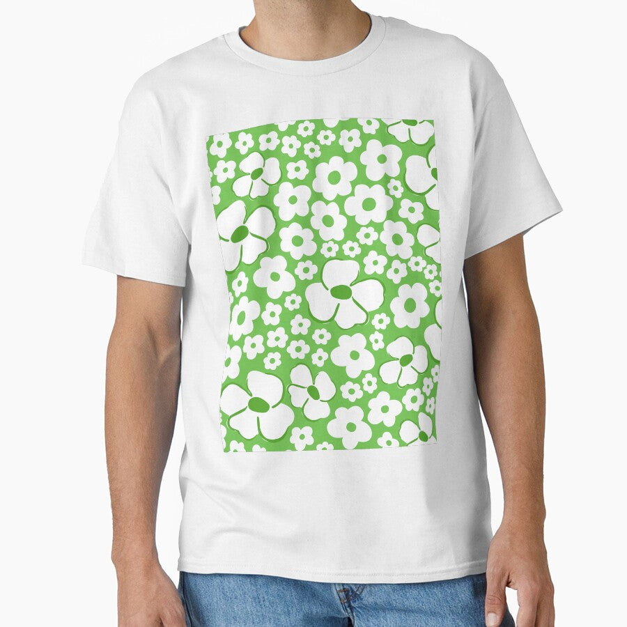 big cute florals green danish style flowers super retro groovy 60s 70s era by blomastudios
