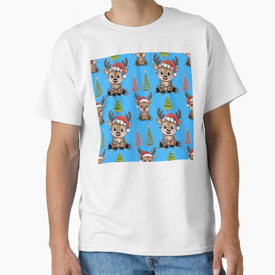 Whimsical Reindeer and Festive Trees Holiday Print by Grang Art Artistic Designs