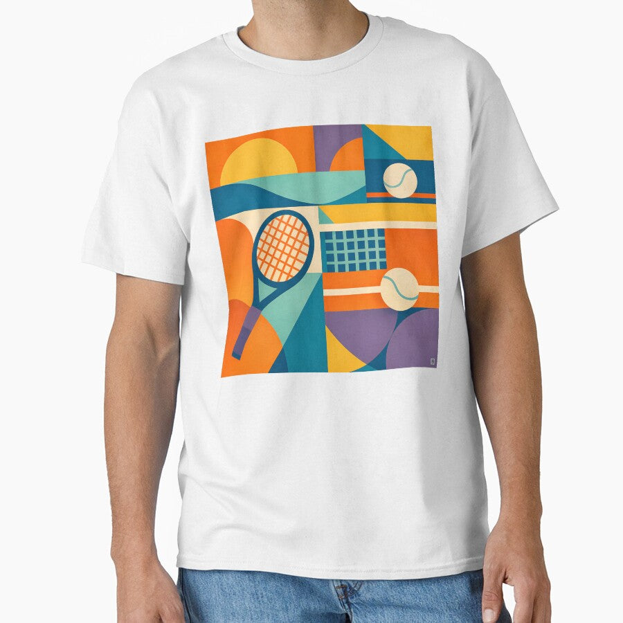 Retro Tennis Racket and Court Lines Collage by InkSmithery
