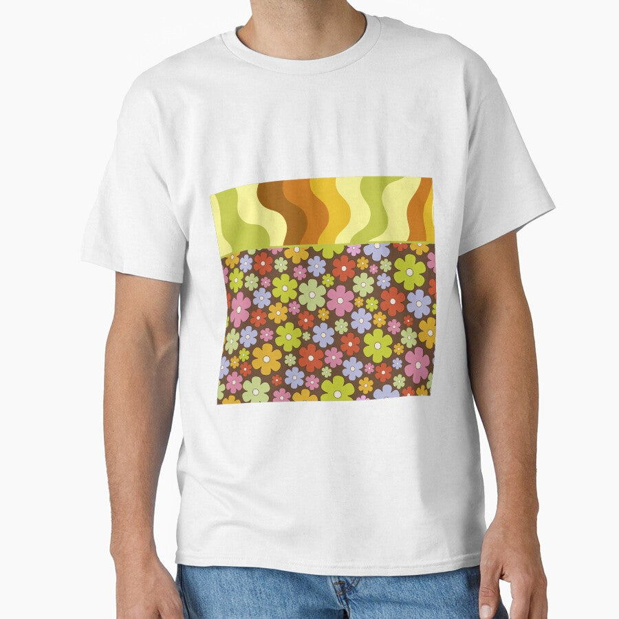 Colorful brown orange green  retro groovy 60s flowers by Inktown