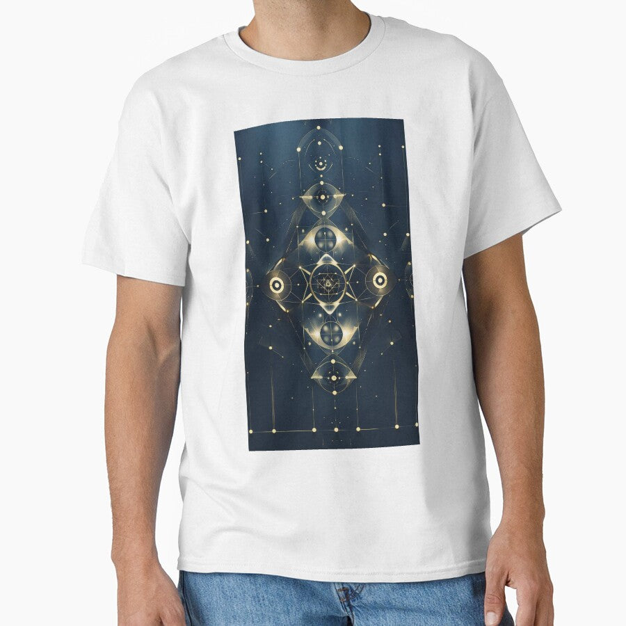 Universal Balance Sacred Geometry Symmetry Design – 6th Design of Sacred Series in Gold on Navy by ArtivaNest