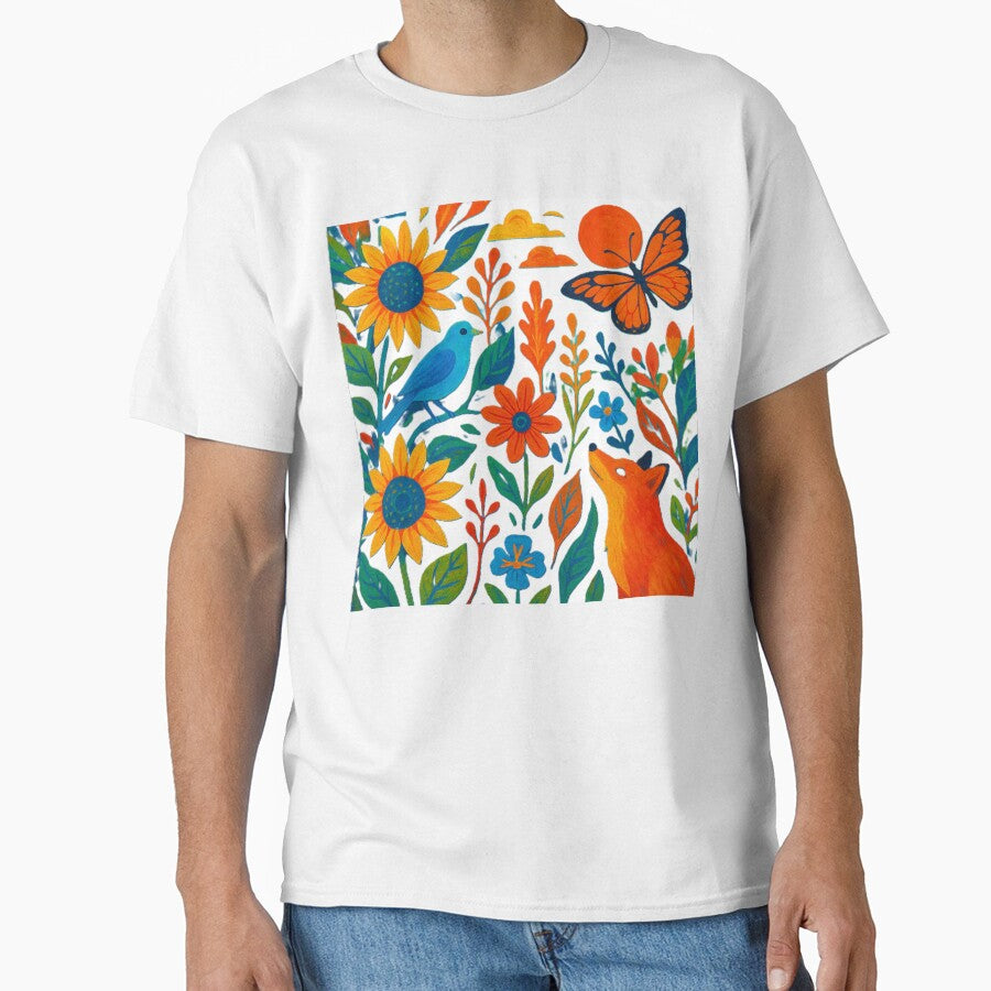 Whimsical Folk Art Woodland Fox and Bluebird Meadow by Nexus Space