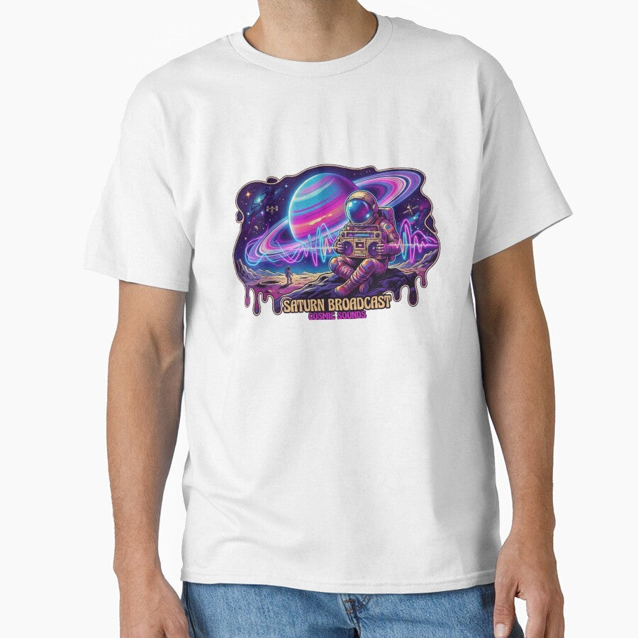 Saturn Broadcast: 70s Retro Sci-Fi Astronaut Neon Boombox by Stardust Motel