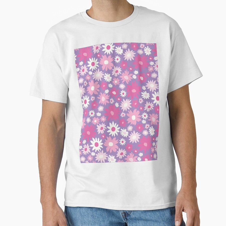 RETRO GROOVY AND FUN FLOWERS PURPLE AND PINK by blomastudios
