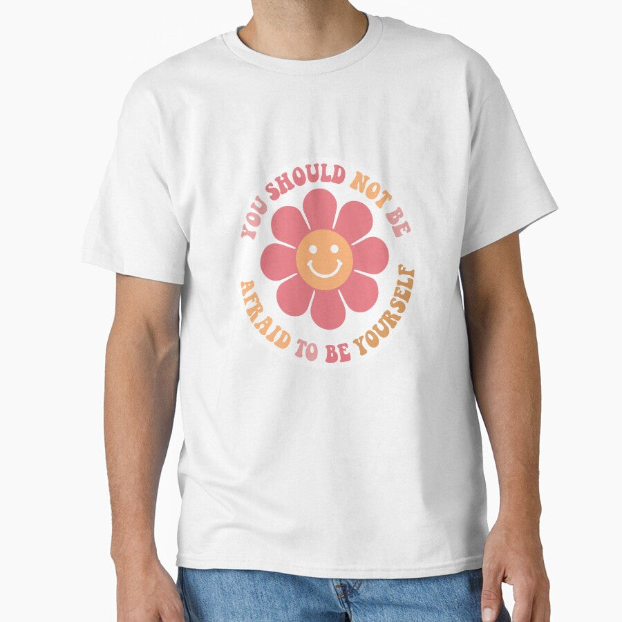 Floral Be Yourself Retro Groovy Colorful Block Letter Design by redbubbleart18