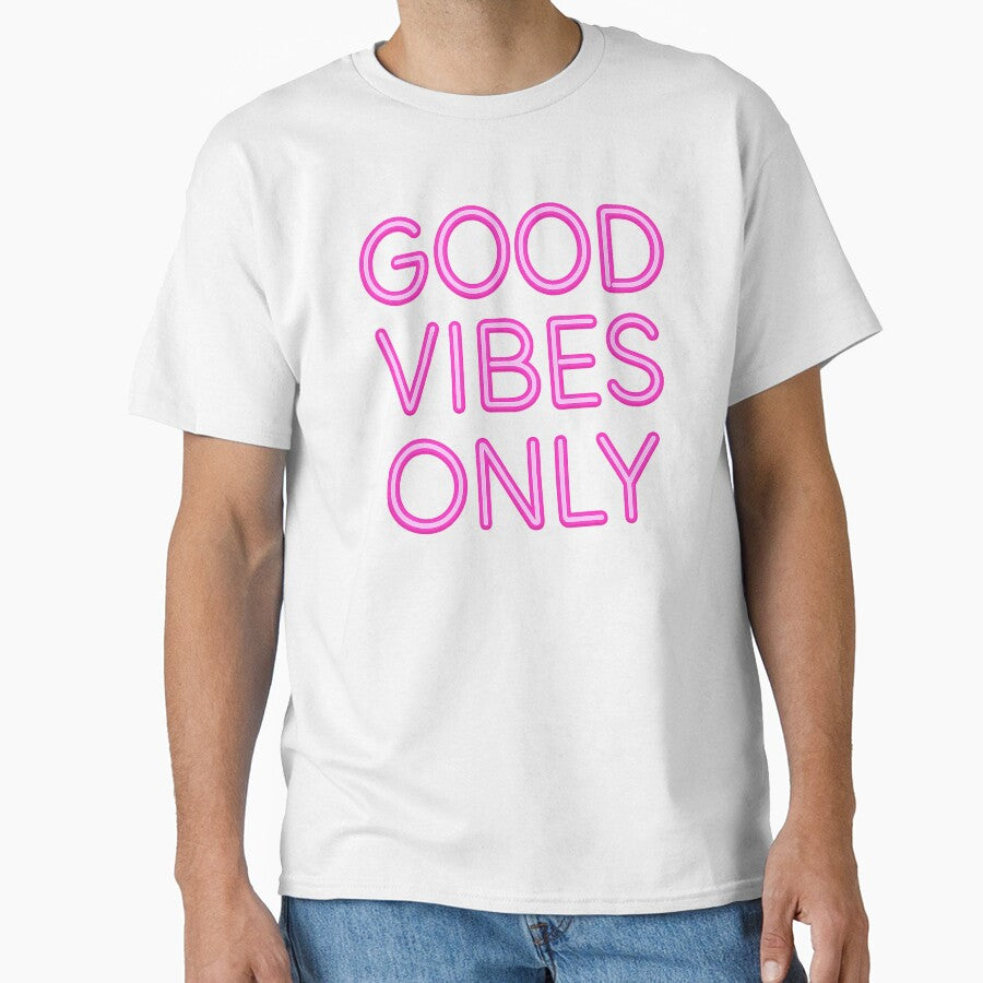 Neon Pink “Good Vibes Only” Quote – Bold Retro Glow Typography Design by Inspired by CarMa