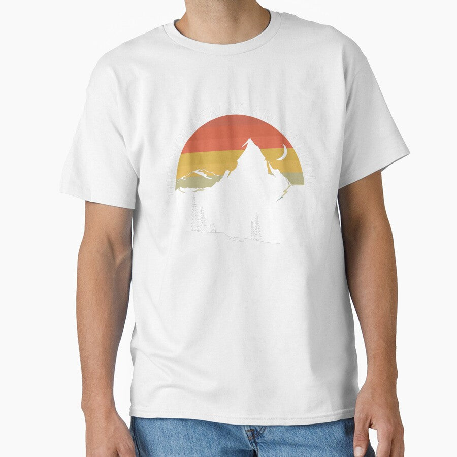 The Mountains Are Calling - Retro Sunset Mountain Outdoor Adventure Design by GetGoodFit