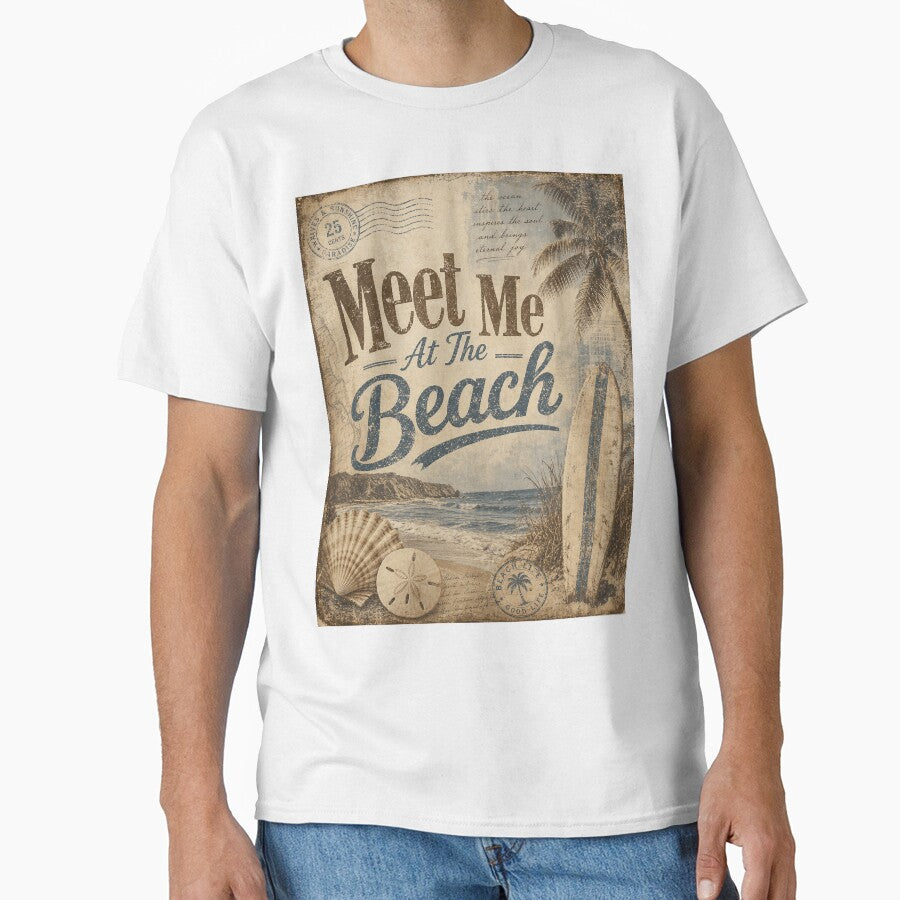 Meet Me At The Beach — Vintage Sepia Collage, Distressed Tritone Beach Graphic by Jandedan