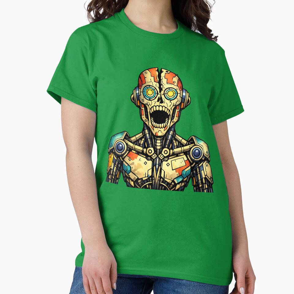 creepy robot illustration — dark sci‑fi tee design by SoftSproutstu