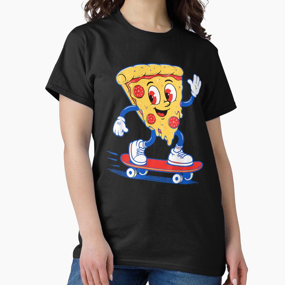 Vintage Rubber Hose Cartoon Pizza Slice Riding Skateboard Fun Food Art by EricCotanori