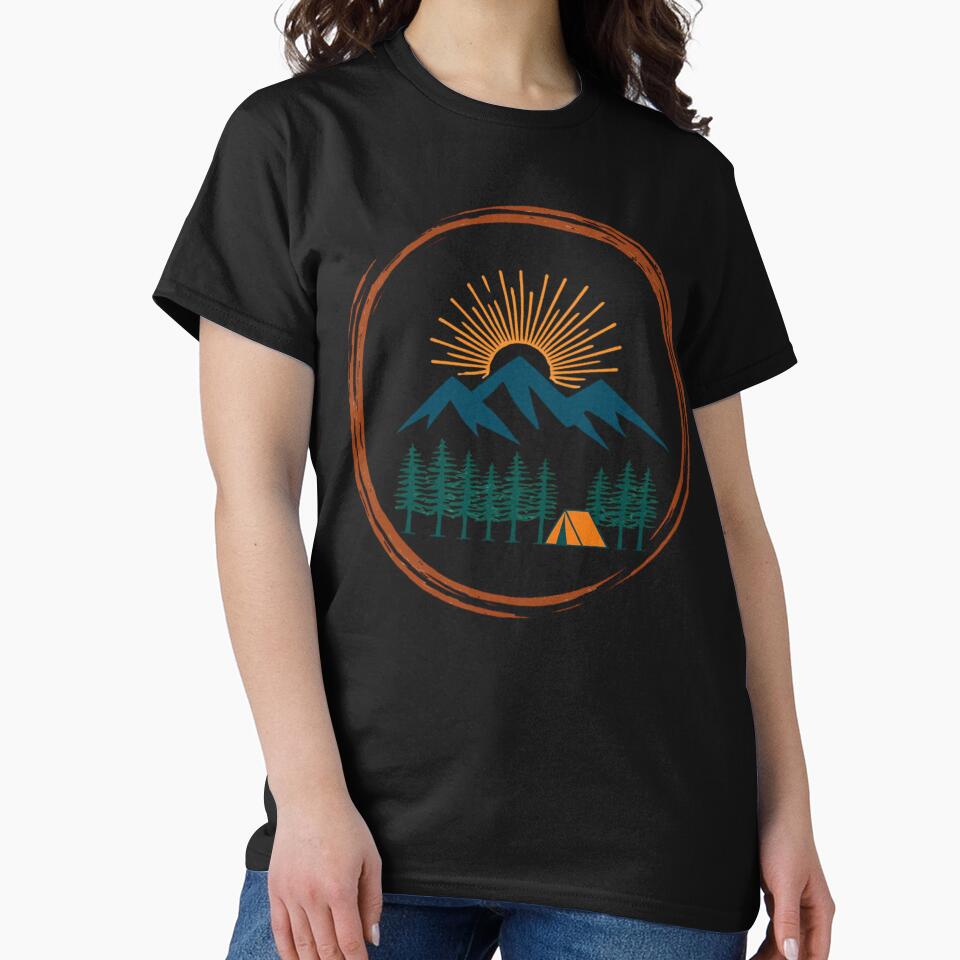 Vintage Mountains Tent Trees Tourist T-Shirt by MerchlyMike