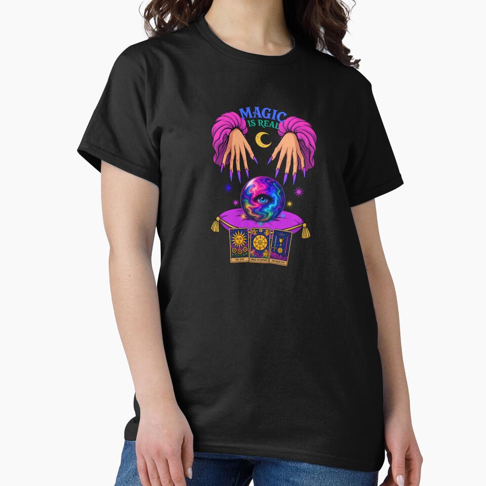 Magic Is Real Tarot Crystal Ball with Mystic Hands Aesthetic T-Shirt by Aimetoi