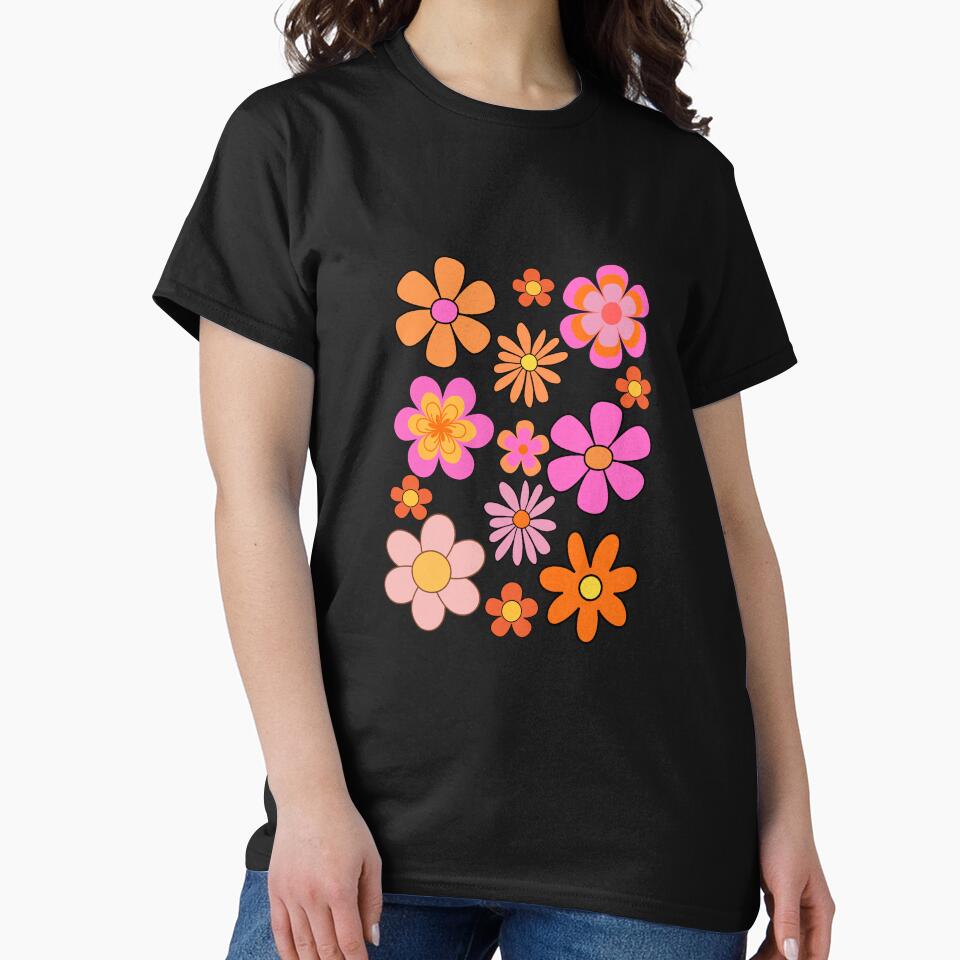 Orange, Pink , Retro Style Funky Floral Design by CreativeCanvas8