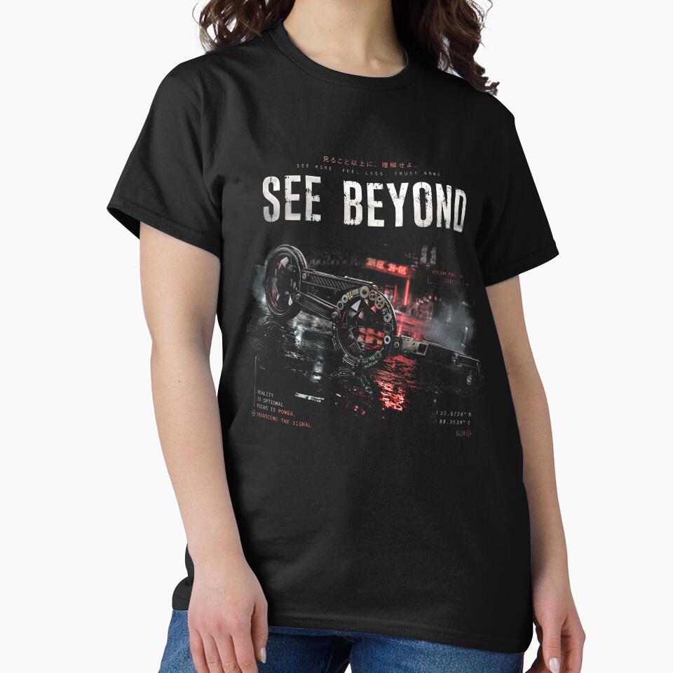 Cyberpunk Techwear Goggles See Beyond Black Streetwear T-Shirt by IXM_CREATION