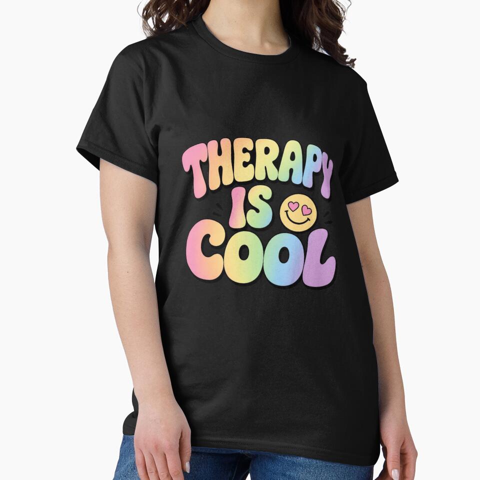 Therapy Is Cool retro 90s bubble letters mental health gift by language-des