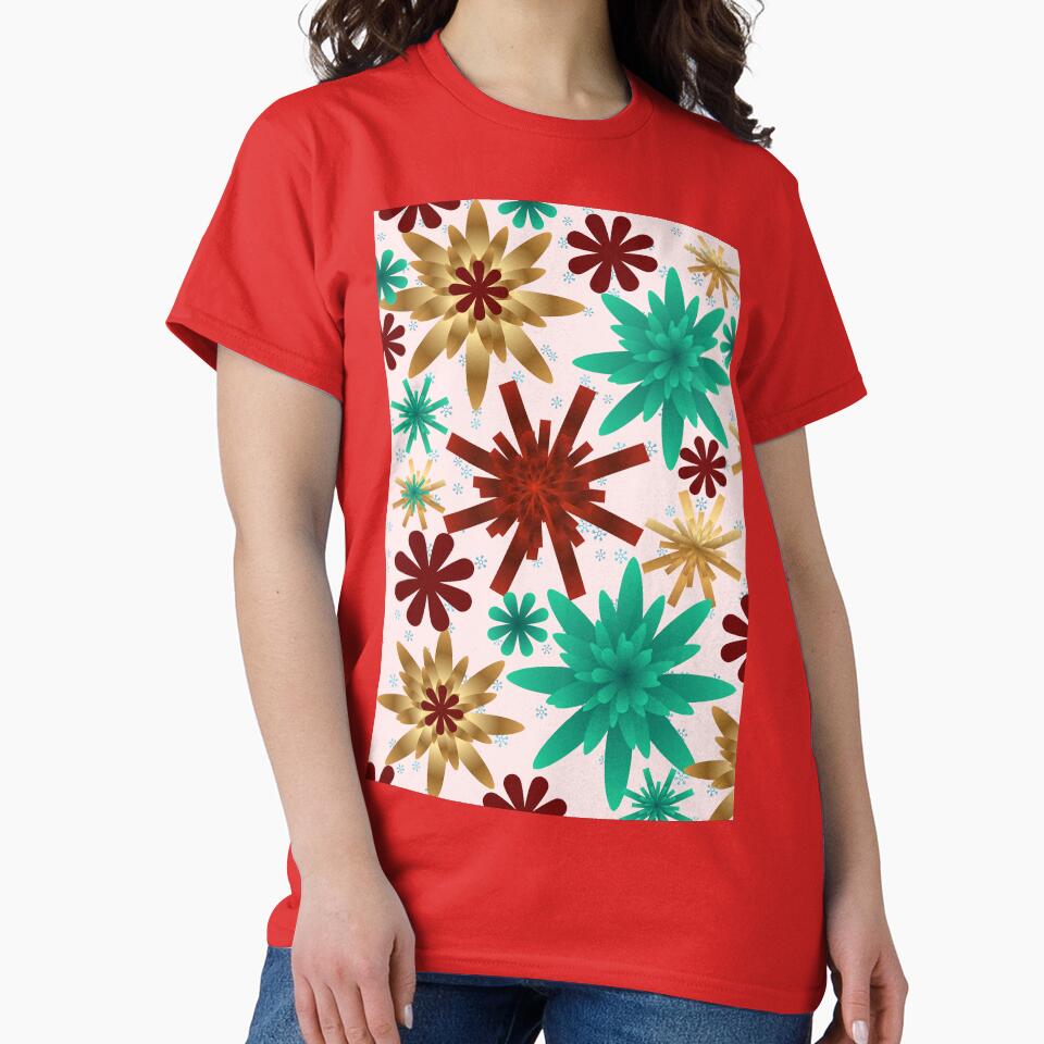 Christmas Floral Burst Pattern – Gold Red Green Holiday Seamless Design by HopeAndHustle