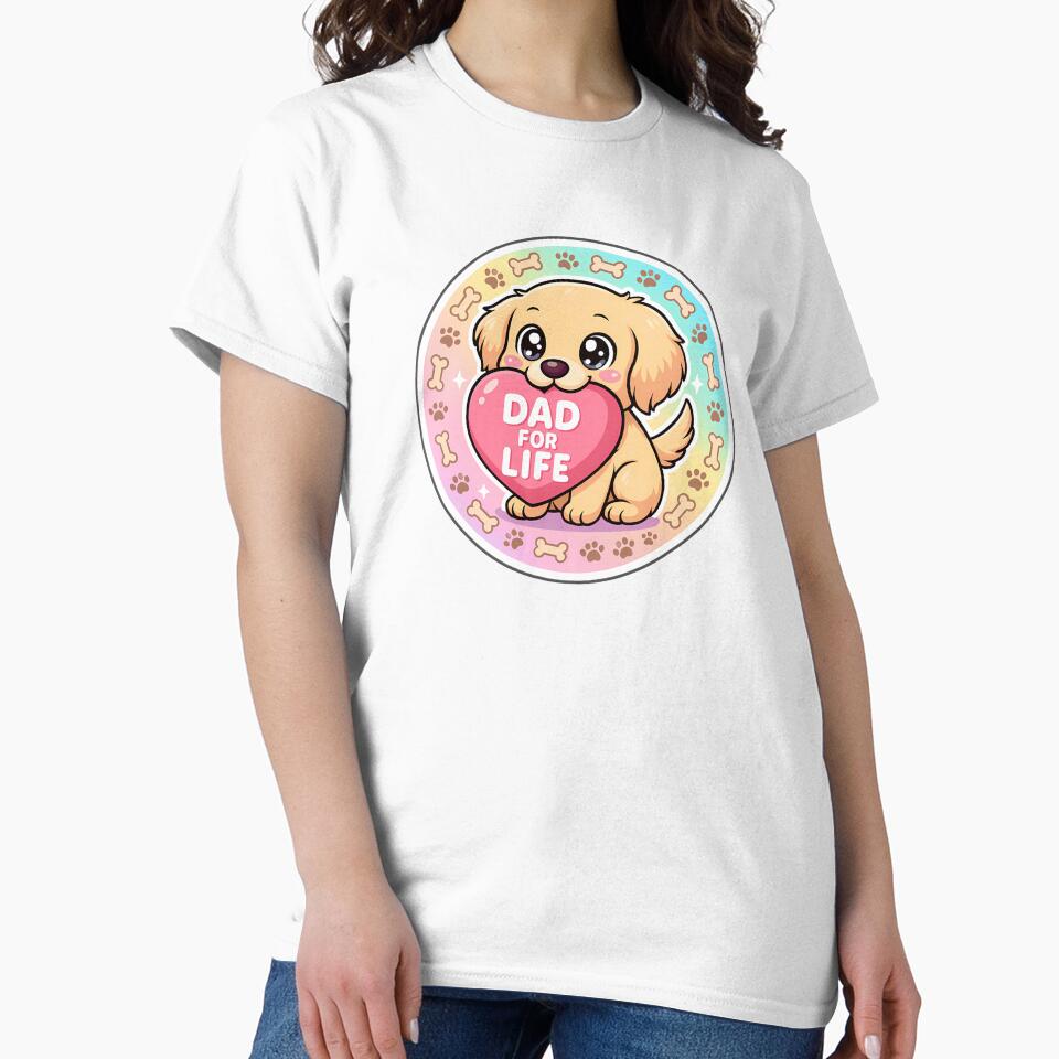 Fathers Day : Dad For Life - Cute Golden Retriever Puppy Heart Sticker by Nuist25