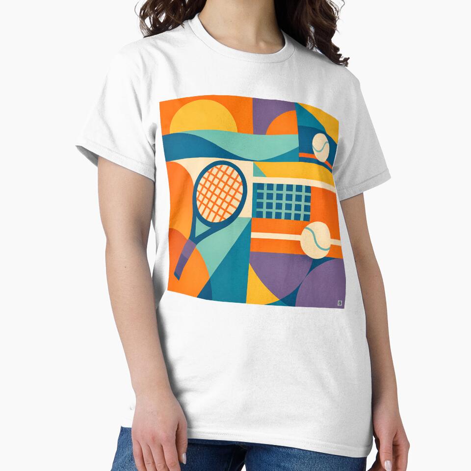 Retro Tennis Racket and Court Lines Collage by InkSmithery