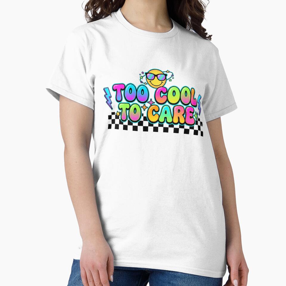 Too Cool To Care Y2K Typography T-Shirt | Retro Smiley Graphic | Trendy Bubble Letter Tee by Faisal  Shah
