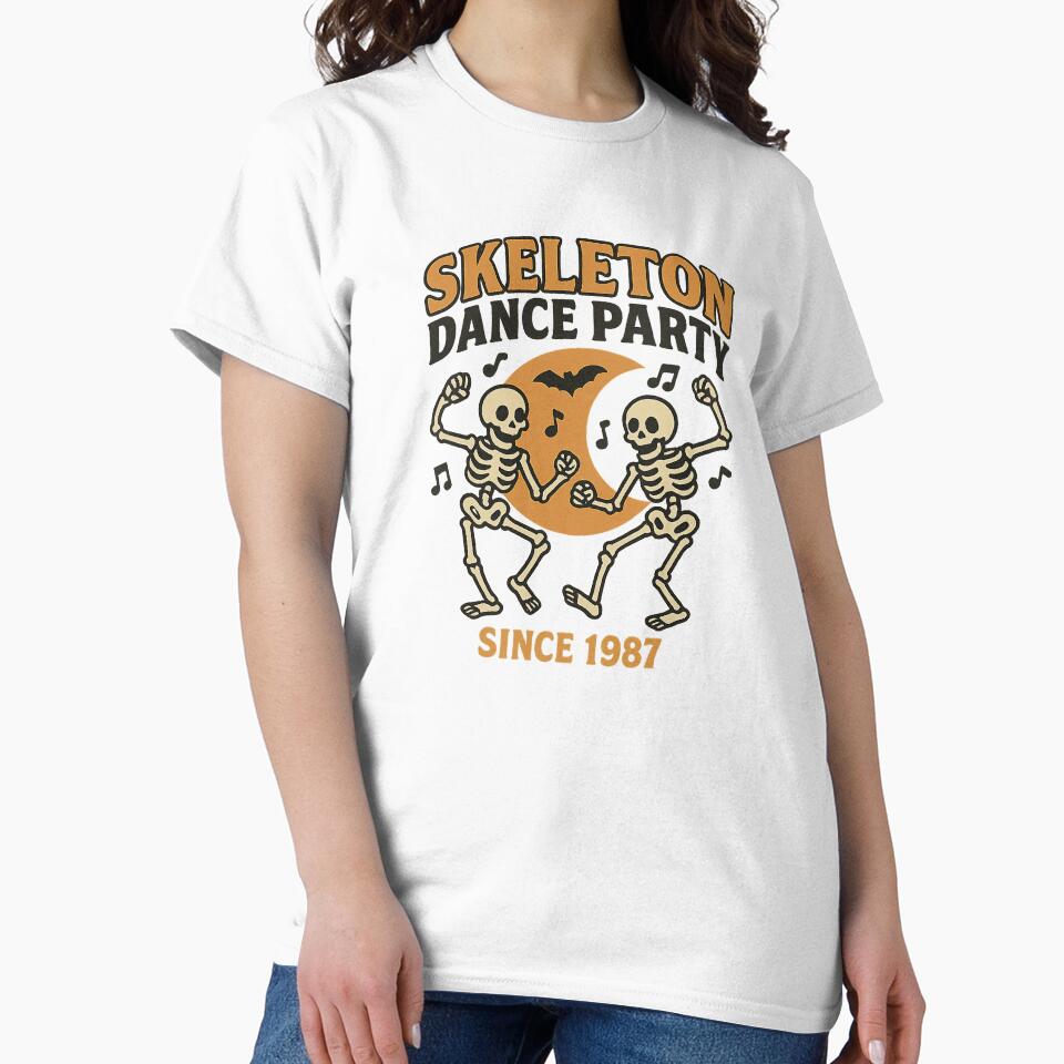 Retro Skeleton Dance Party Halloween Graphic – Vintage 1987 Spooky Clipart for T-Shirts & Stickers by HAFIZ-DP