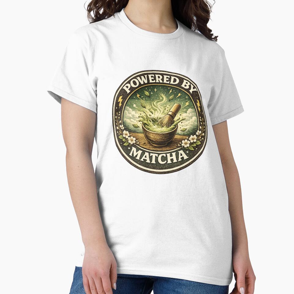 Powered by Matcha - Vintage Aesthetic Green Tea Badge Art by BrewmarkStudio