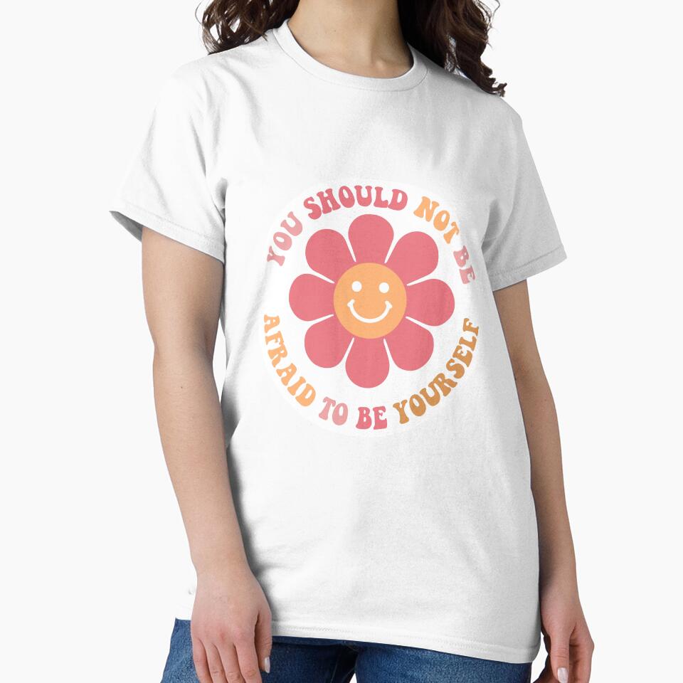 Floral Be Yourself Retro Groovy Colorful Block Letter Design by redbubbleart18