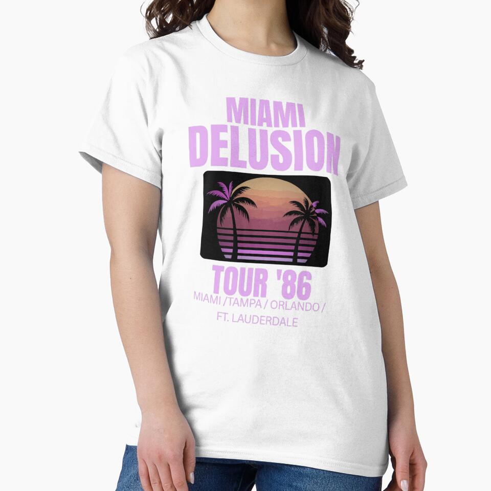 Miami Delusion Tour ’86 – Retro Sunset City Tee by Zietvane