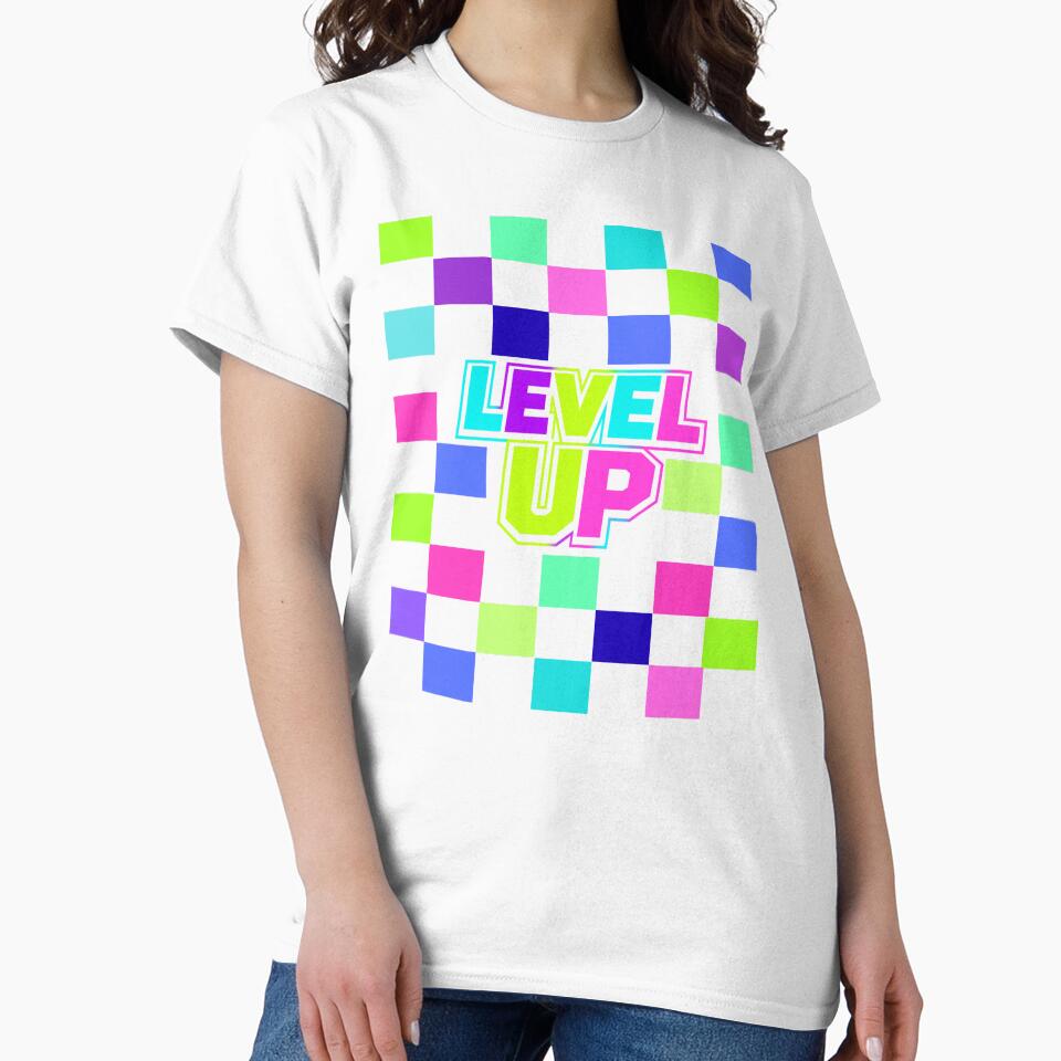 LEVEL UP – Retro Neon Checkerboard by Aimetoi
