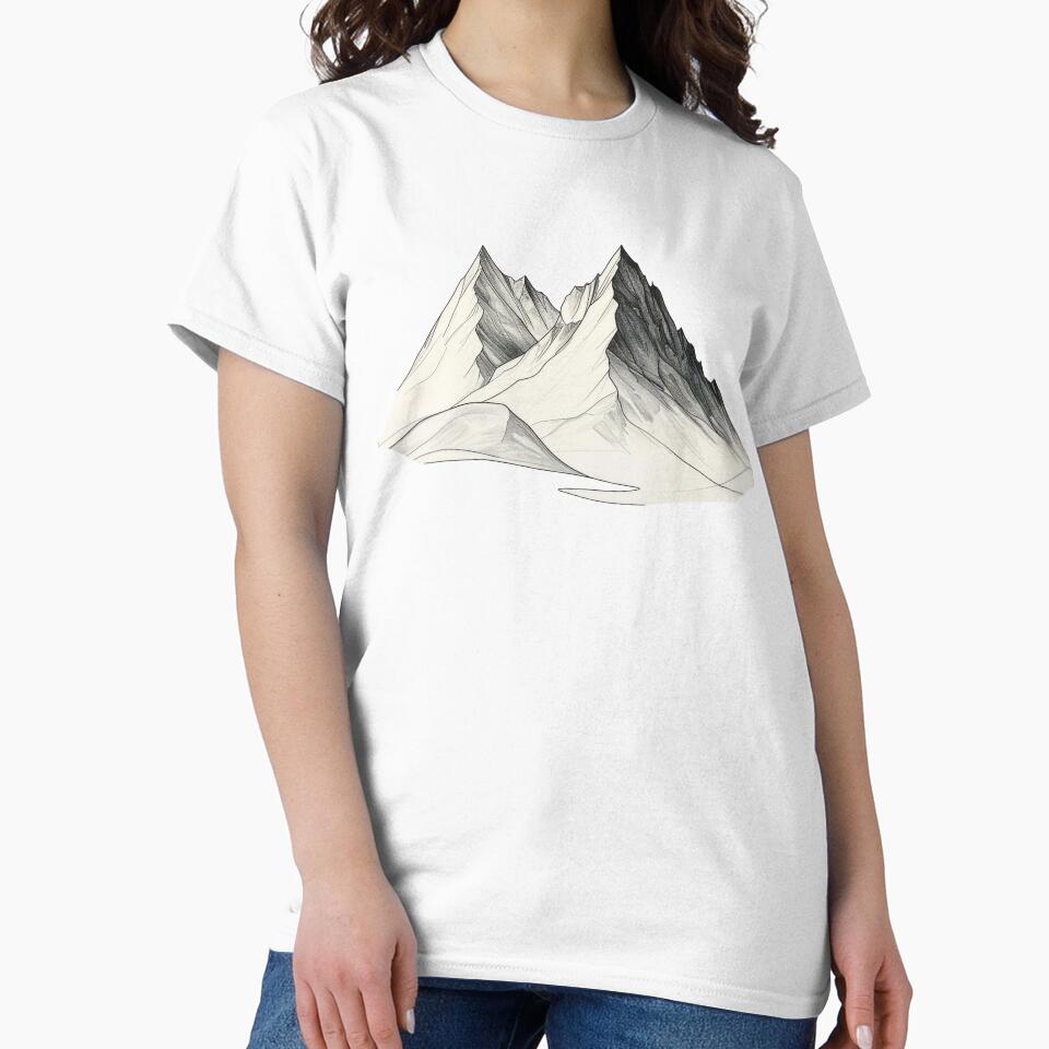 Monochrome mountain pencil sketch minimalist peaks black white graphite nature wall art decor by icemanphotos