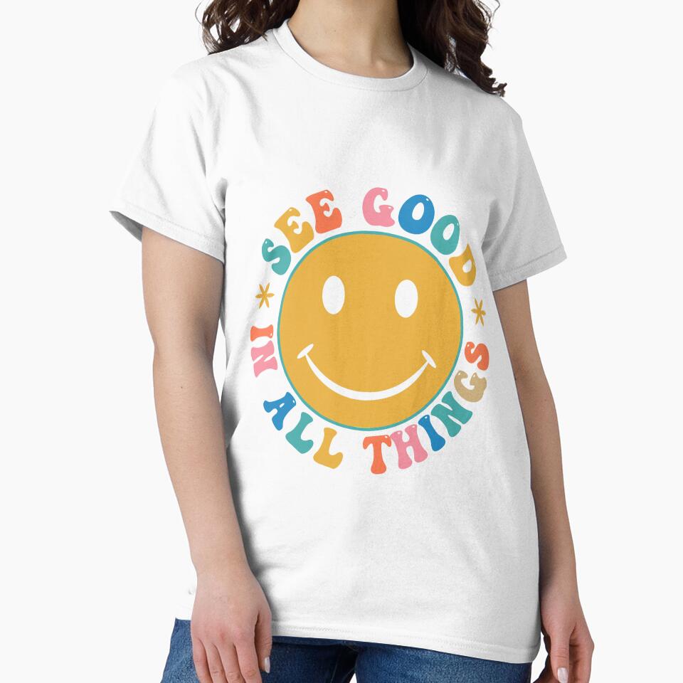 See Good In All Things Retro Groovy Colorful Block Letter Design by redbubbleart18