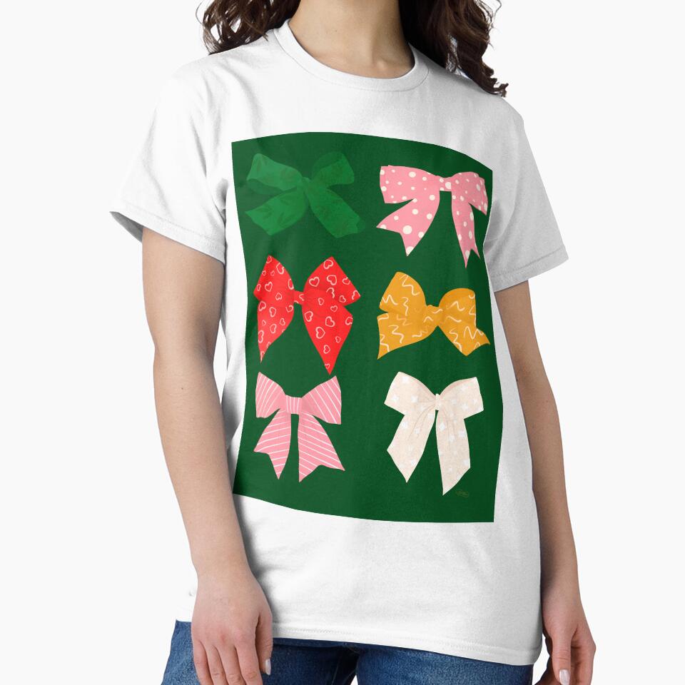 Christmas Bows Pattern Holiday Gift Wrap Inspired Illustration by RosalindeClara