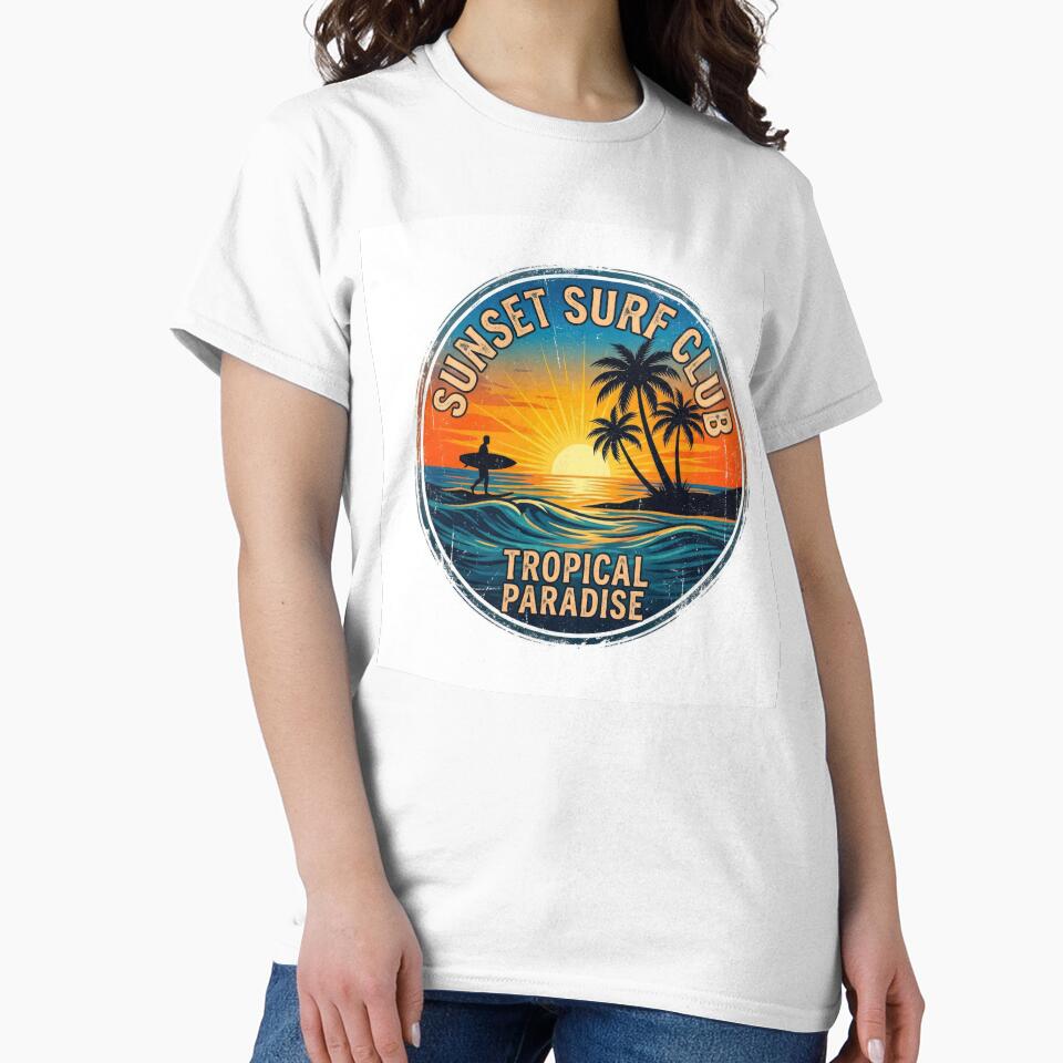 Sunset Surf Club Tropical Paradise Retro Badge Vector Design by Rahat3344