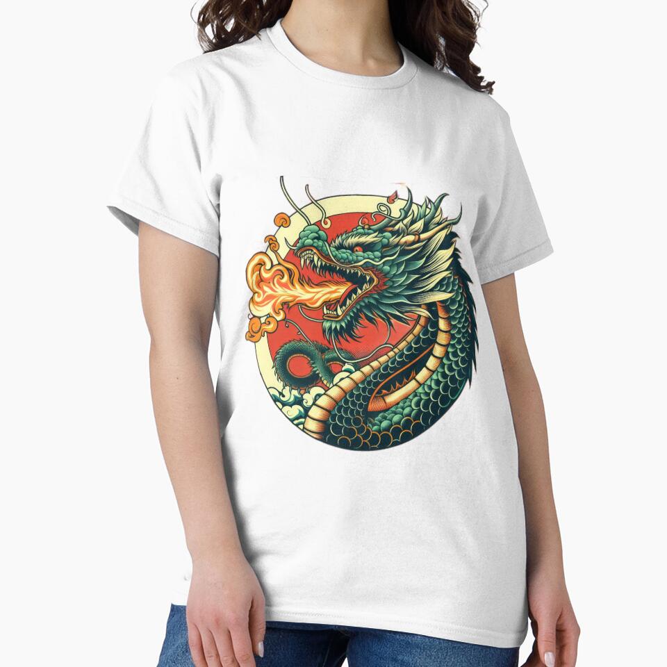 vintage Fiery green dragon breathing fire by Expressions-Sel