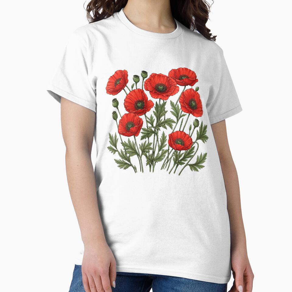Red Poppy Botanical Floral Vintage by Moizento