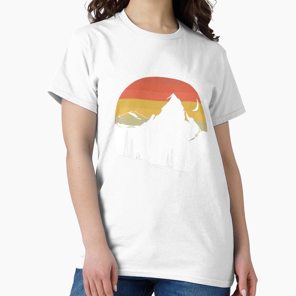 The Mountains Are Calling - Retro Sunset Mountain Outdoor Adventure Design by GetGoodFit